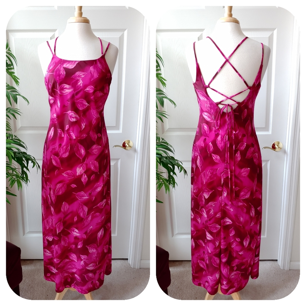 DBY Floral Lace-Up Backless Maxi Dress Pink Size 8